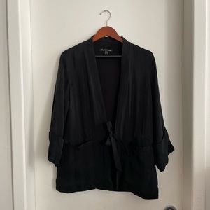 Black subtle stripe tie front top